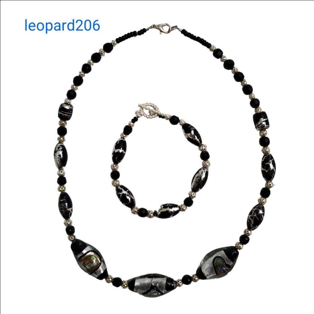 Artisan Black and Silver Beaded Jewelry Set